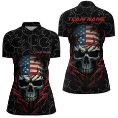 Maxcorners Custom American Flag Skull Bowling Shirts For Men, Patriotic Team Bowling Jerseys