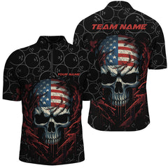 Maxcorners Custom American Flag Skull Bowling Shirts For Men, Patriotic Team Bowling Jerseys