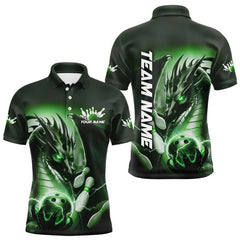 Maxcorners Green Lightning Custom Dragon Bowling Polo Shirts For Men, Bowling Tournament Team Uniform