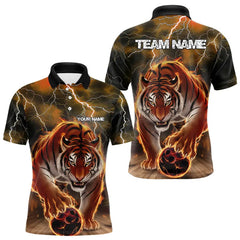 Maxcorners Orange Thunder Lightning Custom Flame Tiger Bowling Polo Team Shirts For Men Bowlers Outfit