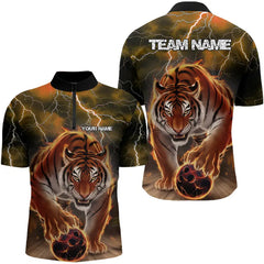 Maxcorners Orange Thunder Lightning Custom Flame Tiger Bowling Polo Team Shirts For Men Bowlers Outfit