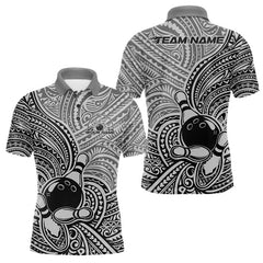 Maxcorners Custom Black And Gray Traditional Samoan Tribal Polynesian Pattern Bowling Men Shirt