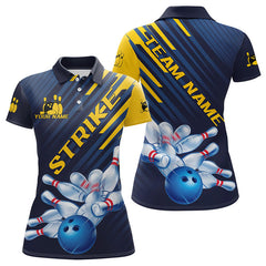Maxcorners Custom Blue And Yellow Bowling Jerseys, Bowling Team Polo Shirts For Men Bowling Tournament