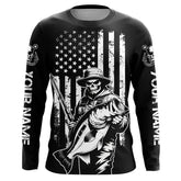Maxcorners Black And White American Flag Bass Fisherman Custom Skull Fishing Shirts, Patriotic Fishing Jerseys LM0501