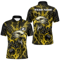 Maxcorners Custom Yellow Lightning Flame Eagle Men Bowling Shirt, Patriotic US Team Shirt LM2711