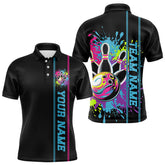 Maxcorners Custom Colorful Bowling Polo Shirts Splatter Bowling Team Shirt Bowler Outfit