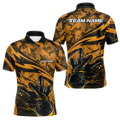 Maxcorners Custom Yellow Camo Flame Bowling Men Polo Shirts, Camouflage Bowling Team Jerseys TU2912