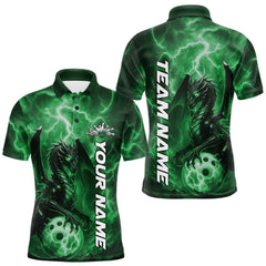 Maxcorners Custom Green Thunder Lightning Bowling Team Men Polo Shirt, Dragon Bowling Jerseys LM0412