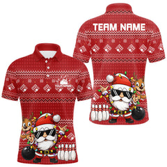 Maxcorners Custom Funny Christmas Men Bowling Shirts, Santa Claus And Reindeer Xmas Bowling Shirt LM0412