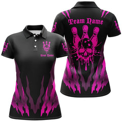 Maxcorners Custom Bowling Shirts For Men And Women, Skull Bowling Team Shirts Bowling Pin | Pink