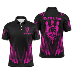 Maxcorners Custom Bowling Shirts For Men And Women, Skull Bowling Team Shirts Bowling Pin | Pink
