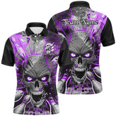 Maxcorners Custom Polo Shirt Skull Bowling Shirts For Men, Halloween Bowling Shirt With Name | Purple