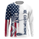 Maxcorners Custom American Flag Skull Patriotic Long Sleeve Fishing Shirts, Halloween Fishing Outfit LM0501