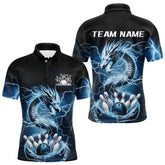 Maxcorners Black And Blue Thunder Lightning Dragon Bowling Polo Shirts For Men Bowling Jerseys