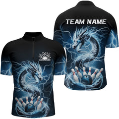 Maxcorners Black And Blue Thunder Lightning Dragon Bowling Polo Shirts For Men Bowling Jerseys