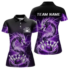Maxcorners Black And Purple Thunder Lightning Dragon Bowling Polo Shirts For Men Bowling Jerseys