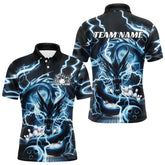 Maxcorners Custom Black And Blue Thunder Lightning Dragon Bowling Team Polo Shirts For Men Bowler Shirt