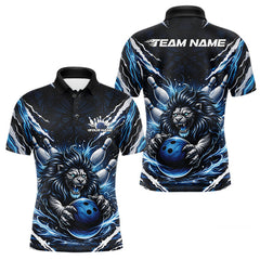 Maxcorners Custom Black And Blue Lion Bowling Jerseys, Lion Bowling Tournament Men Polo Shirt TU3012