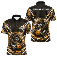 Maxcorners Custom Black And Gold Lion Bowling Jerseys, Lion Bowling Tournament Men Polo Shirt TU3012
