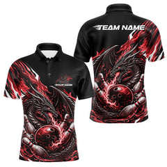 Maxcorners Custom Red Flame Dragon Bowling Men Polo Team Shirts, Bowling Tournament Shirt TU3012