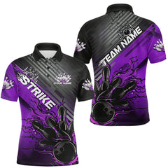 Maxcorners Custom Purple Strike Flame Bowling Polo Shirts For Men, Bowling Team Shirt Bowlers Outift LM3010