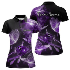 Maxcorners Custom Ethereal Purple Butterflies Bowling Team Women Polo Shirts, Ladies Bowling Outfit LM1112