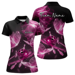 Maxcorners Custom Ethereal Pink Butterflies Bowling Team Women Polo Shirts, Ladies Bowling Outfit LM1112