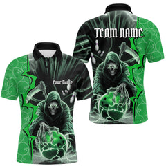 Maxcorners Custom Green Thunder Lightning Grim Reaper Bowling Men Polo Shirt, Halloween Bowler Outfit LM1809