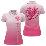 Maxcorners Custom Pink Heart Pickleball Polo Shirts For Men, Valentines Pickleball Couple Shirts