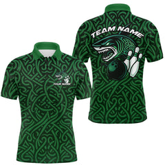 Maxcorners Custom Green Tribal Shark Bowling Team Men Polo Shirt, Shark Bowling Tournament Shirt LM2711