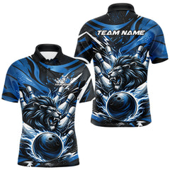 Maxcorners Custom Deep Blue Flame Bowling Ball Lion Bowling Jerseys, Lion Men Polo Bowling Shirt TU3012