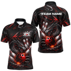 Maxcorners Custom Black And Red Dragon Bowling Jerseys, Dragon Bowling Team Men Polo Shirt TU3012