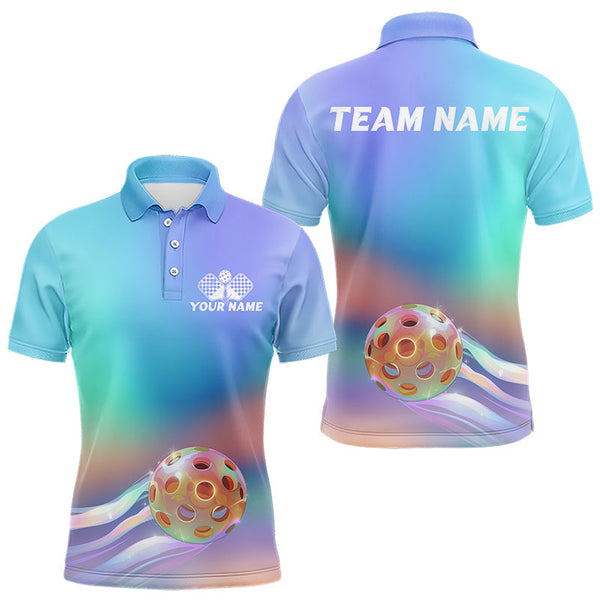 Maxcorners Custom Holographic Gradient Pickleball Polo Shirts For Men, Pickleball Tournament Shirt LM1307