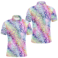 Maxcorners Colorful Neon Rainbow leopard pattern Mens Golf Polo Shirts Custom men's golf outfits, cool golf gift MT1007