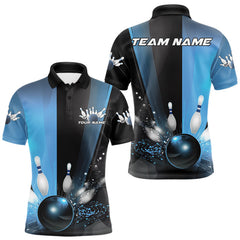 Maxcorners Custom Black And Blue Bowling Jerseys, Glowing Motion Graphic Bowling Men Polo Shirt MT1007