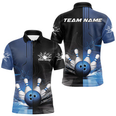 Maxcorners Half Black Half Blue Custom Bowling Team Polo Shirts For Men, Bowling Tournament Shirt MT1007