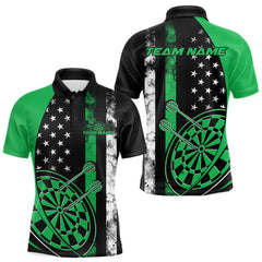 Maxcorners Custom Green Thin Line US Flag Patriotic Dartboard Dart Men Polo Team Shirts, Dart Jerseys TU1208