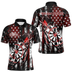 Maxcorners Custom Red Thunder Lightning Patriotic Dart Team Polo Shirts For Men, Dart Jerseys TU1208