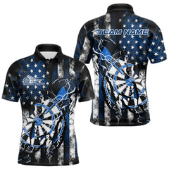 Maxcorners Custom Blue Thunder Lightning Patriotic Dart Team Polo Shirts For Men, Dart Jerseys TU1208