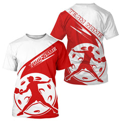 Maxcorners Custom White And Red Pickleball Jersey, Pickleballer Pickleball Player Polo Shirt For Men LM2206