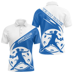 Maxcorners Custom White And Blue Pickleball Jersey, Pickleballer Pickleball Player Polo Shirt For Men LM2206