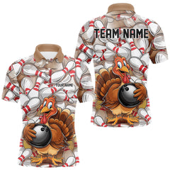 Maxcorners Custom Funny Thanksgiving Turkey Bowling Polo Shirts For Men, Thanksgiving Bowlers Outfit LM2408