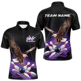 Maxcorners Custom Purple Flame Eagle Bowling Team Polo Shirts For Men, Bowling Tournament Shirt MT2306