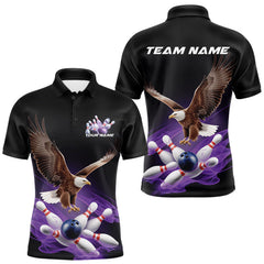 Maxcorners Custom Purple Flame Eagle Bowling Team Polo Shirts For Men, Bowling Tournament Shirt MT2306