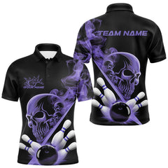 Maxcorners Custom Purple Smoke Skull Men Bowling Team Polo Shirts, Hallowen Bowlers Jerseys TU2107