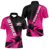 Maxcorners Custom Black And Pink Strike Bowling Polo Shirts For Men, Bowling Team Uniform LM2707