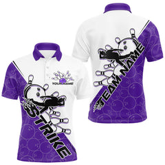 Maxcorners Cusom Purple Strike Bowling Team Polo Shirts For Men, Bowling League Shirt Bowlers Outfit LM0706