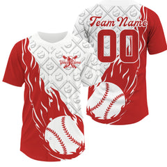 Maxcorners Custom Red Flame Team Baseball Jerseys For Men, Baseball Lovers Team Uniform LM2608