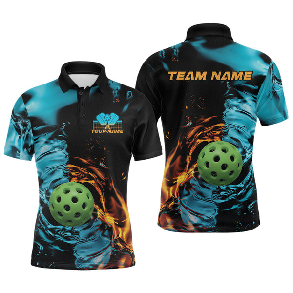 Maxcorners Custom Water And Fire Pickleball Polo Shirts For Men, Pickleball Team Shirt LM2206