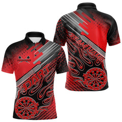 Maxcorners Custom Black And Red Flame Dartboard Dart Polo Shirts For Men, Dart Team Uniform TU1208